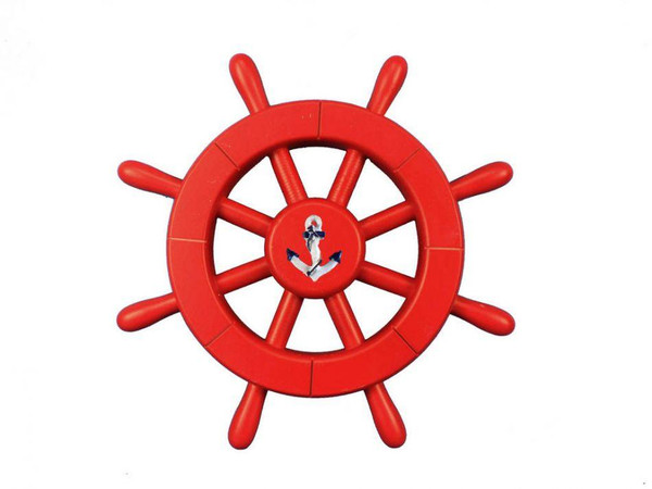 Wholesale Model Ships Red Decorative Ship Wheel With Anchor 12" New-Red-SW-12-Anchor