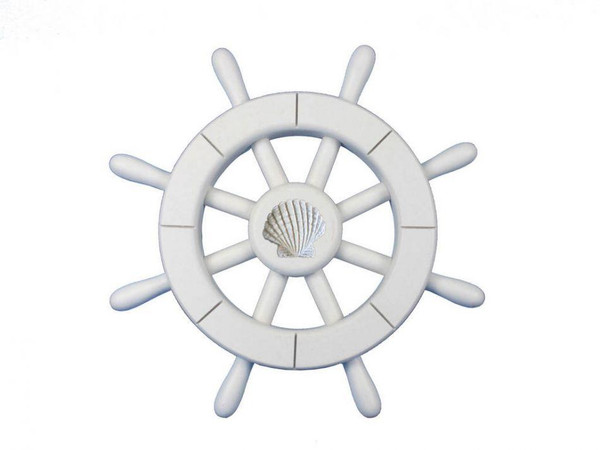 Wholesale Model Ships White Decorative Ship Wheel With Seashell 12" New-White-SW-12-Seashell