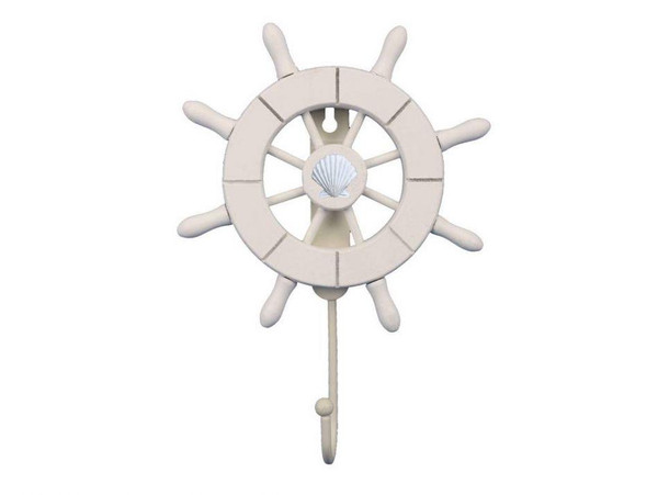Wholesale Model Ships White Decorative Ship Wheel With Seashell And Hook 8" Wheel-6-101-seashell