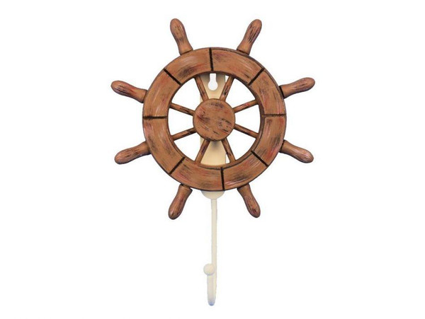 Wholesale Model Ships Rustic Wood Finish Decorative Ship Wheel With Hook 8" Wheel-6-107