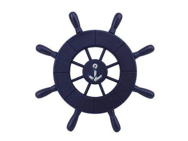 Wholesale Model Ships Dark Blue Decorative Ship Wheel With Anchor 9" Wheel-9-104-anchor