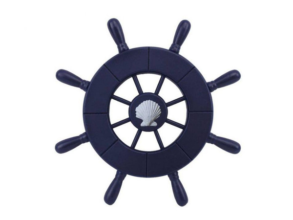 Wholesale Model Ships Dark Blue Decorative Ship Wheel With Seashell 9" Wheel-9-104-seashell