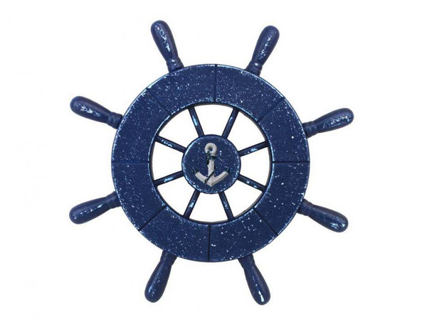 Wholesale Model Ships Rustic All Dark Blue Decorative Ship Wheel With Anchor 9" Wheel-9-105-anchor