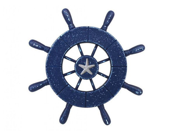 Wholesale Model Ships Rustic All Dark Blue Decorative Ship Wheel With Starfish 9" Wheel-9-105-starfish