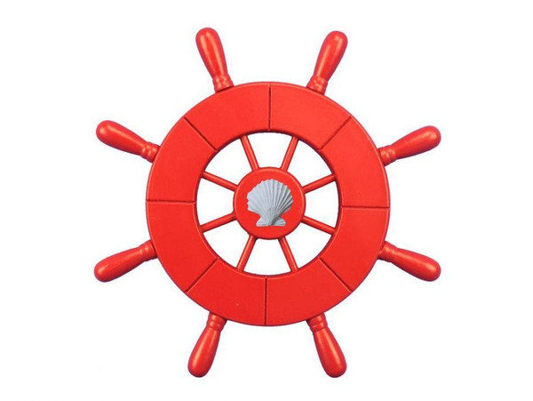 Wholesale Model Ships Red Decorative Ship Wheel With Seashell 9" Wheel-9-106-seashell