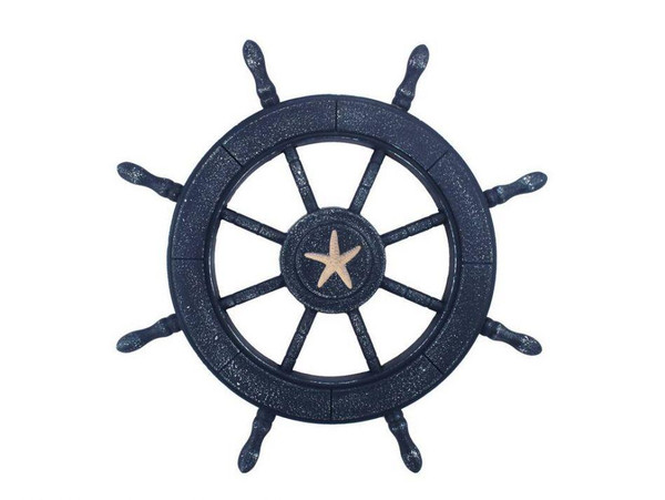 Wholesale Model Ships Rustic All Dark Blue Decorative Ship Wheel With Starfish 24" Wheel-24-105-starfish