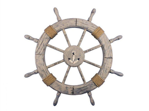 Wholesale Model Ships Wooden Rustic Decorative Ship Wheel With Anchor 30" Wheel-30-103-anchor