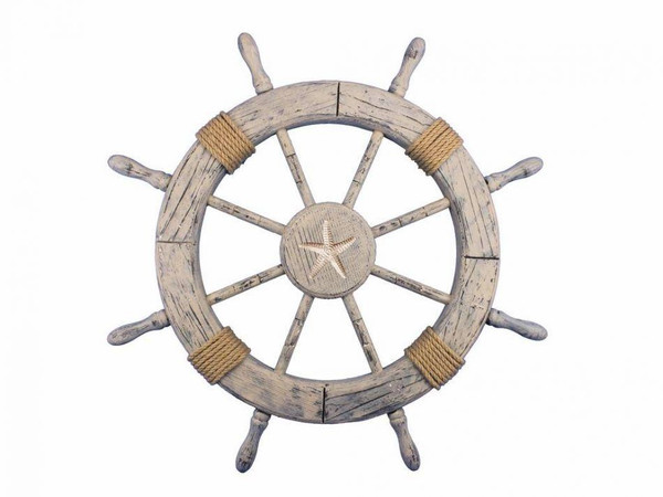 Wholesale Model Ships Wooden Rustic Decorative Ship Wheel With Starfish 30" Wheel-30-103-starfish