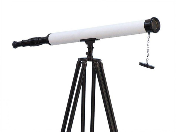Wholesale Model Ships Floor Standing Oil-Rubbed Bronze-White Leather With Black Stand Harbor Master Telescope 60" ST-0123-BWLB