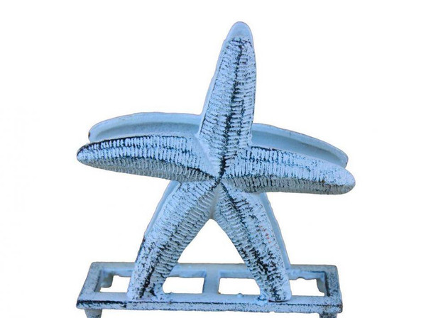 Wholesale Model Ships Rustic Dark Blue Whitewashed Cast Iron Starfish Napkin Holder 6" K-1407-blue