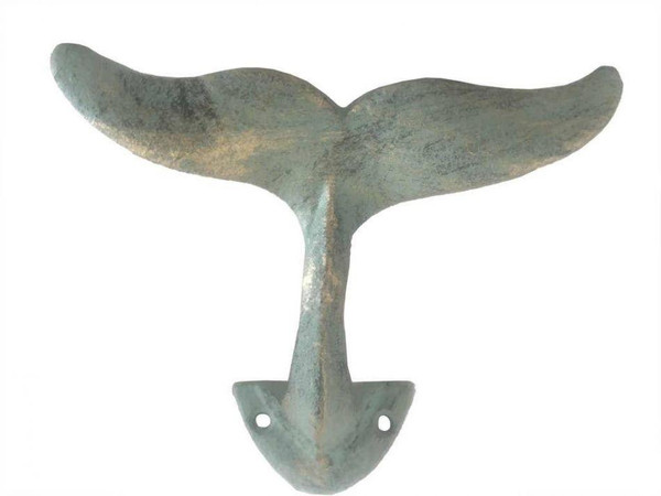 Wholesale Model Ships Antique Bronze Cast Iron Decorative Whale Tail Hook 5" K-0178-bronze