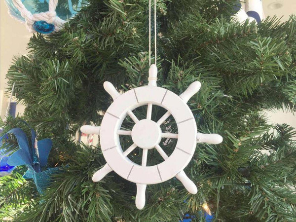 Wholesale Model Ships White Decorative Ship Wheel Christmas Tree Ornament 6" SW-6-101-x
