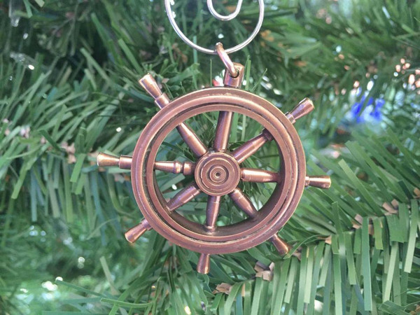 Wholesale Model Ships Antique Copper Ship Wheel Christmas Ornament 5" K-243-AC-x