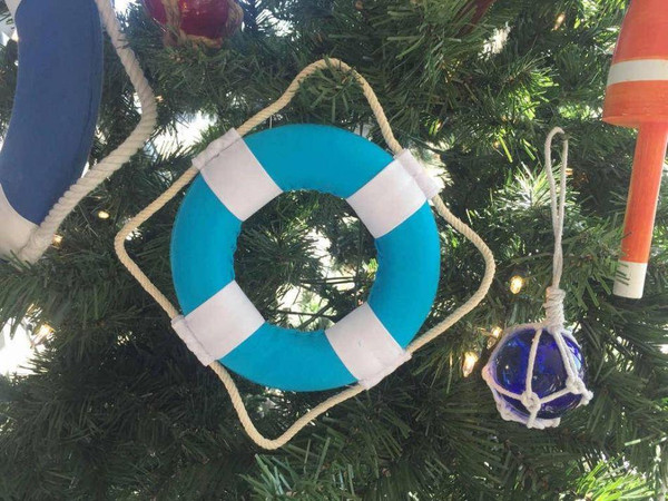 Wholesale Model Ships Vibrant Light Blue Decorative Lifering With White Bands Christmas Ornament 6" N-LF-SolidLightBlue-6-x