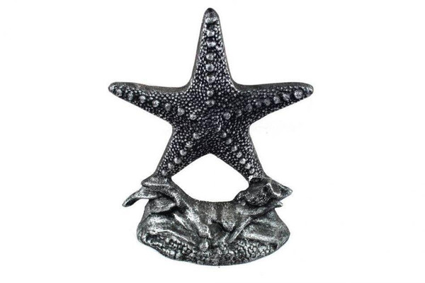 Wholesale Model Ships Set Of 2- Antique Silver Cast Iron Starfish Book Ends 11" 2-k-0155-silver