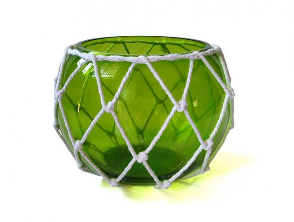 Wholesale Model Ships Green Japanese Glass Fishing Float Bowl With Decorative White Fish Netting 8" Bowl-8-G-N