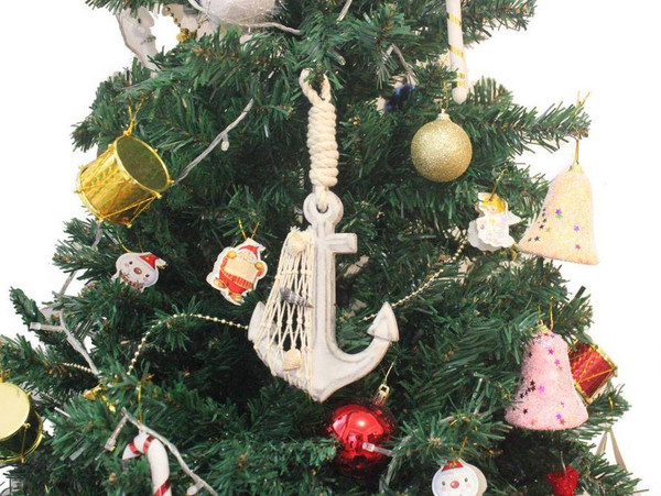 Wholesale Model Ships Wooden Whitewashed Decorative Anchor Christmas Tree Ornament Anchor-303-XMASS