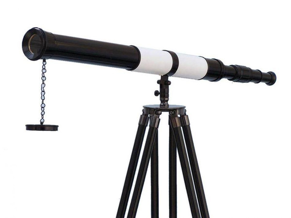 Wholesale Model Ships Admirals Floor Standing Oil Rubbed Bronze-White Leather With Black Stand Telescope 60" ST-0152-BWLB