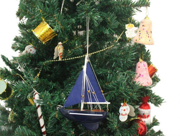 Wholesale Model Ships Wooden Deep Blue Sea Model Sailboat Christmas Tree Ornament Sailboat9-119-XMASS