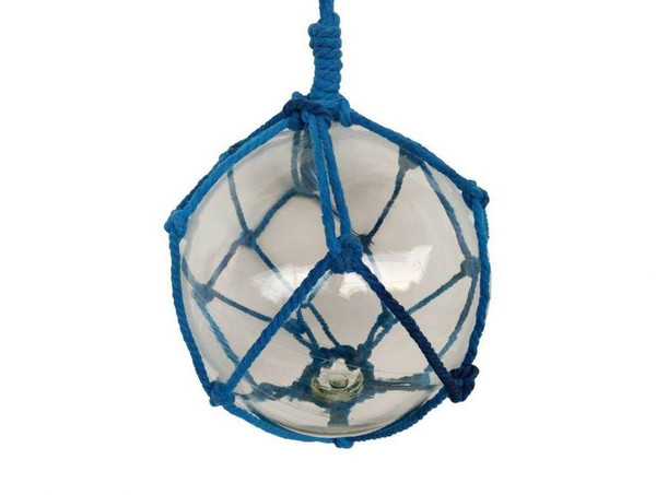 Wholesale Model Ships Clear Japanese Glass Ball Fishing Float With Dark Blue Netting Decoration 10" BR-Clear-10
