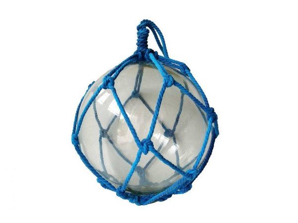 Wholesale Model Ships Clear Japanese Glass Ball Fishing Float With Dark Blue Netting Decoration 12" BR-Clear-12