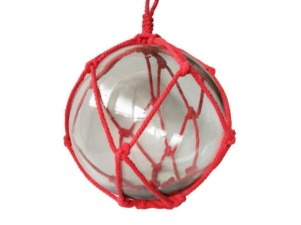 Wholesale Model Ships Clear Japanese Glass Ball Fishing Float With Red Netting Decoration 12" RR-Clear-12
