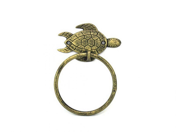 Wholesale Model Ships Antique Gold Cast Iron Sea Turtle Towel Holder 7" K-9008-gold