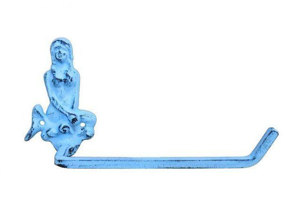 Wholesale Model Ships Dark Blue Whitewashed Cast Iron Mermaid Toilet Paper Holder 10" K-9212-dark-blue