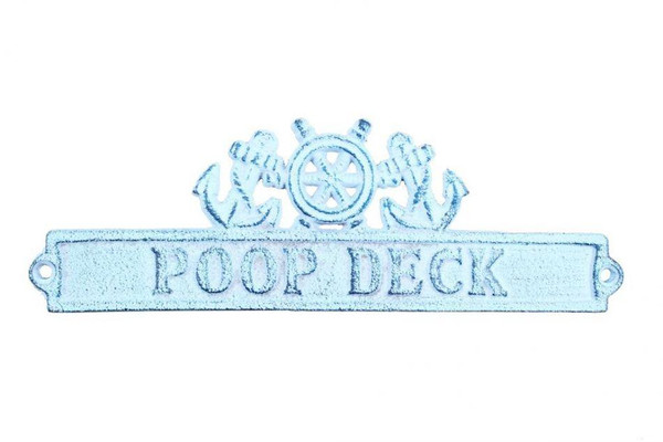 Wholesale Model Ships Dark Blue Whitewashed Cast Iron Poop Deck Sign With Ship Wheel And Anchors 9" K-9322-blue