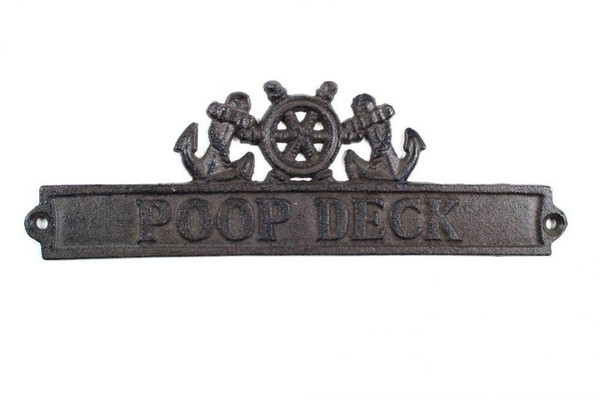 Wholesale Model Ships Cast Iron Poop Deck Sign With Ship Wheel And Anchors 9" K-9322-cast-iron