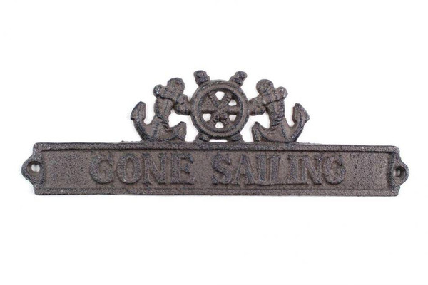 Wholesale Model Ships Cast Iron Gone Sailing Sign With Ship Wheel And Anchors 9" K-9324-cast-iron
