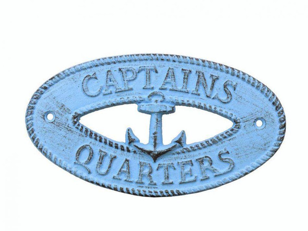 Wholesale Model Ships Rustic Light Blue Cast Iron Captains Quarters With Anchor Sign 8" K-9301-solid-light-blue