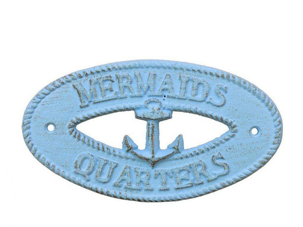 Wholesale Model Ships Rustic Light Blue Cast Iron Mermaids Quarters With Anchor Sign 8" K-9303-solid-light-blue
