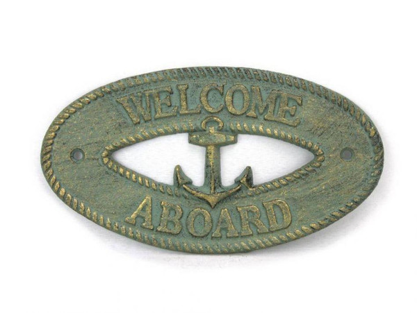 Wholesale Model Ships Antique Bronze Cast Iron Welcome Aboard With Anchor Sign 8" K-9308-bronze