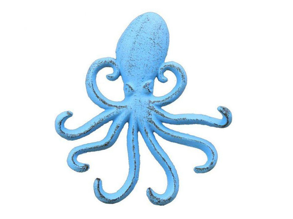 Wholesale Model Ships Rustic Light Blue Cast Iron Wall Mounted Decorative Octopus Hooks 7" k-0754-solid-light-blue