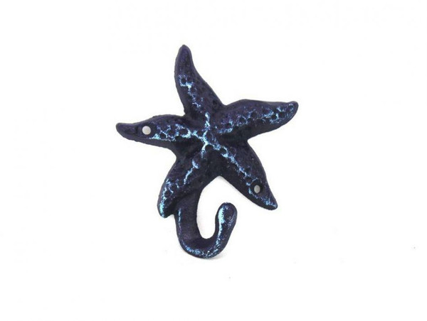 Wholesale Model Ships Rustic Dark Blue Cast Iron Starfish Hook 4" k-1112-starfish-solid-dark-blue