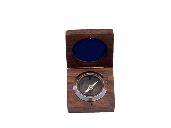 Wholesale Model Ships Antique Copper Desk Compass With Rosewood Box 3" co-0598-AC