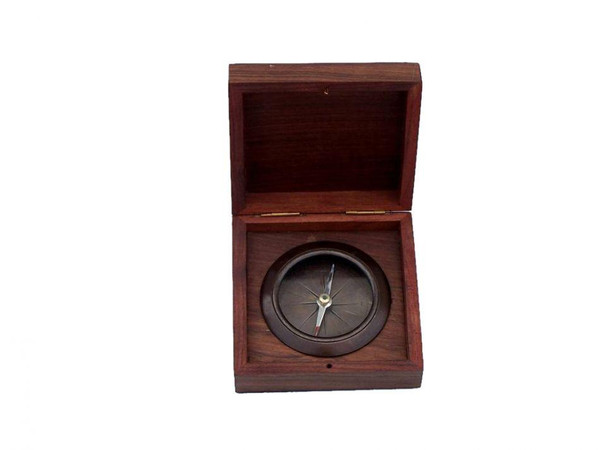 Wholesale Model Ships Antique Copper Captains Desk Compass With Rosewood Box 4" co-0609-A-AC