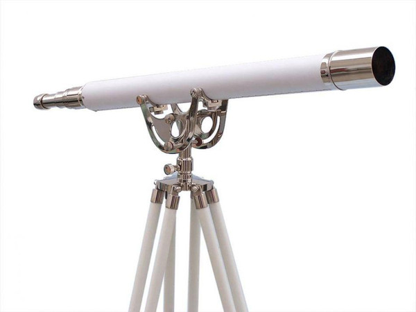Wholesale Model Ships Floor Standing Chrome With White Leather Anchormaster Telescope 65" ST-0148-CH-WL