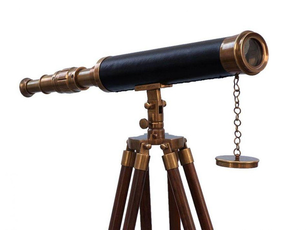 Wholesale Model Ships Floor Standing Antique Brass With Leather Harbor Master Telescope 50" ST-0128-AN-L