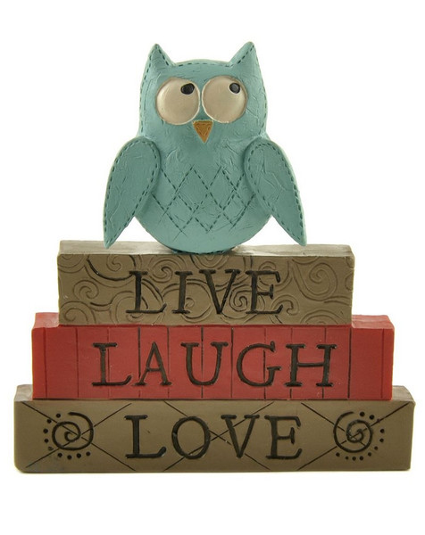 1466-89225 Live Laugh Love Stacked Blocks With Blue Owl' - Pack of 7