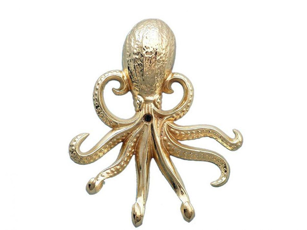 Wholesale Model Ships Gold Finish Wall Mounted Octopus Hooks 7" WH-0116-BR