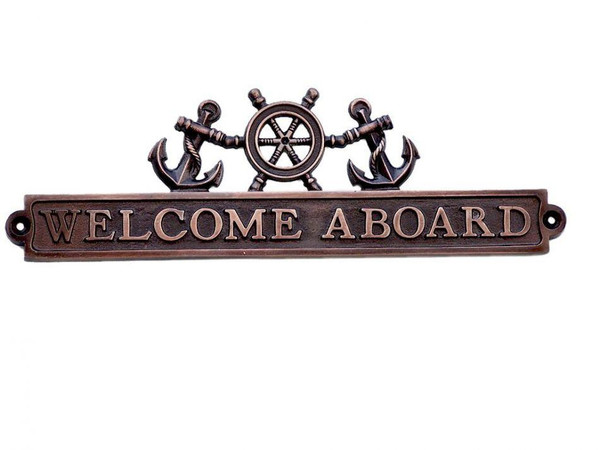 Wholesale Model Ships Antique Copper Welcome Aboard Sign With Ship Wheel And Anchors 12" MC-2262-AC