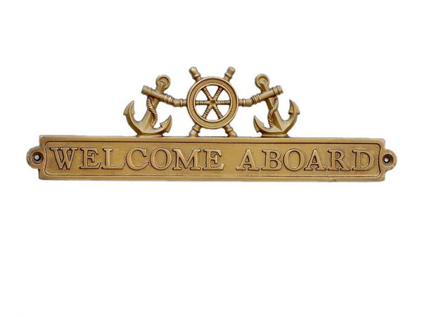 Wholesale Model Ships Antique Brass Welcome Aboard Sign With Ship Wheel And Anchors 12" MC-2262-AN