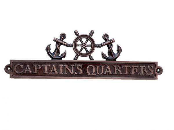 Wholesale Model Ships Antique Copper Captains Quarters Sign With Ship Wheel And Anchors 12" MC-2260-AC
