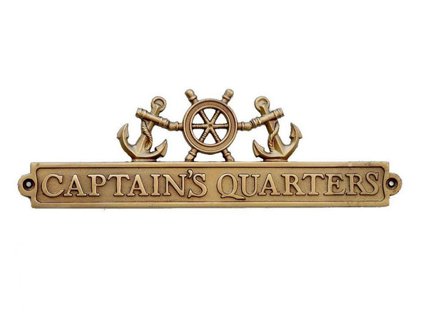 Wholesale Model Ships Antique Brass Captains Quarters Sign With Ship Wheel And Anchors 12" MC-2260-AN