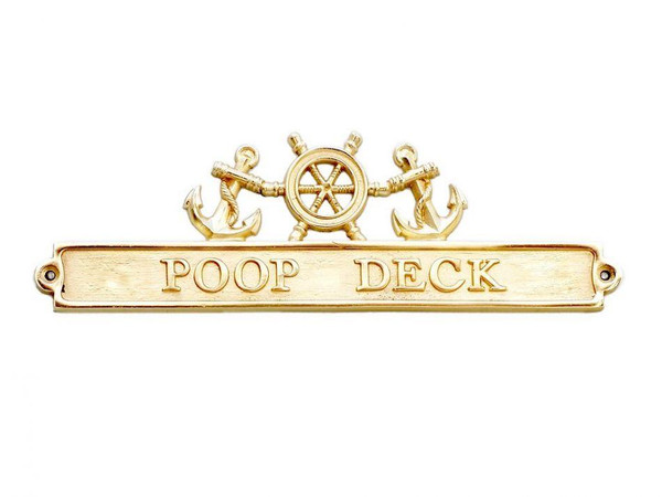 Wholesale Model Ships Brass Poop Deck Sign With Ship Wheel And Anchors 12" MC-2264-BR