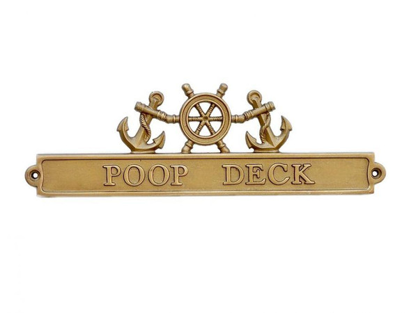Wholesale Model Ships Antique Brass Poop Deck Sign With Ship Wheel And Anchors 12" MC-2264-AN