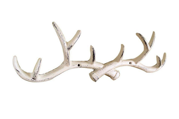 Wholesale Model Ships Whitewashed Cast Iron Antler Wall Hooks 15" K-0962-W