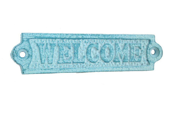 Wholesale Model Ships Rustic Light Blue Whitewashed Cast Iron Welcome Sign 6" K-0164G-Light-Blue